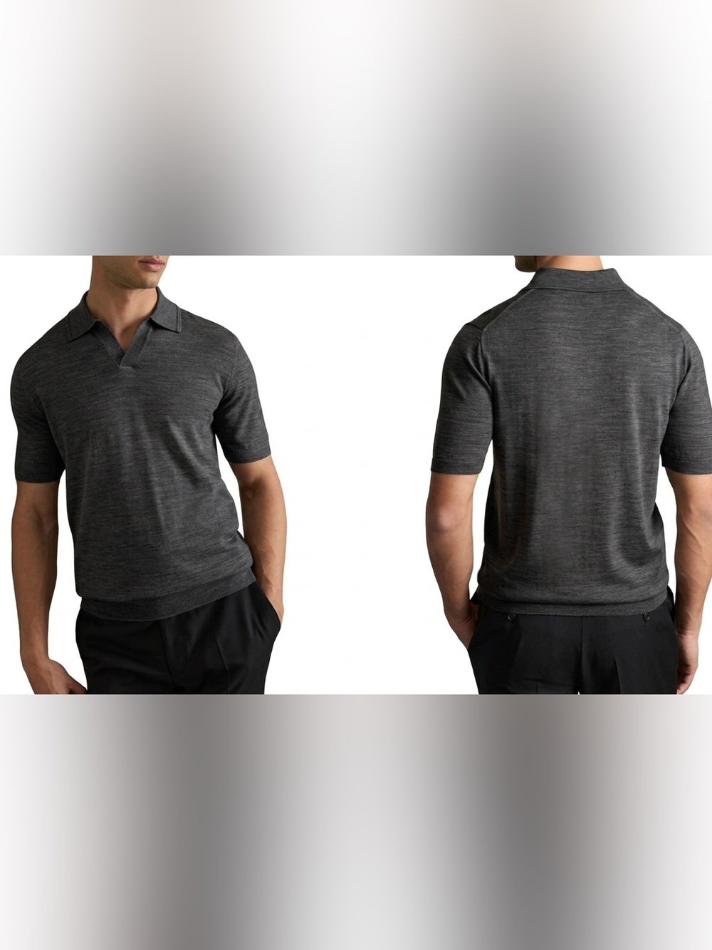 REISS Duchie Wool Open-Collar Polo Shirt Charcoal